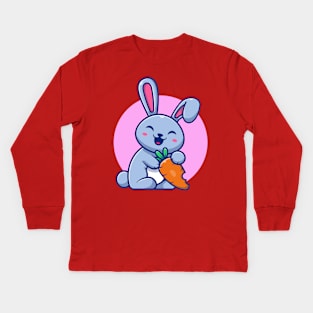 Cute Rabbit With Carrot Cartoon (2) Kids Long Sleeve T-Shirt